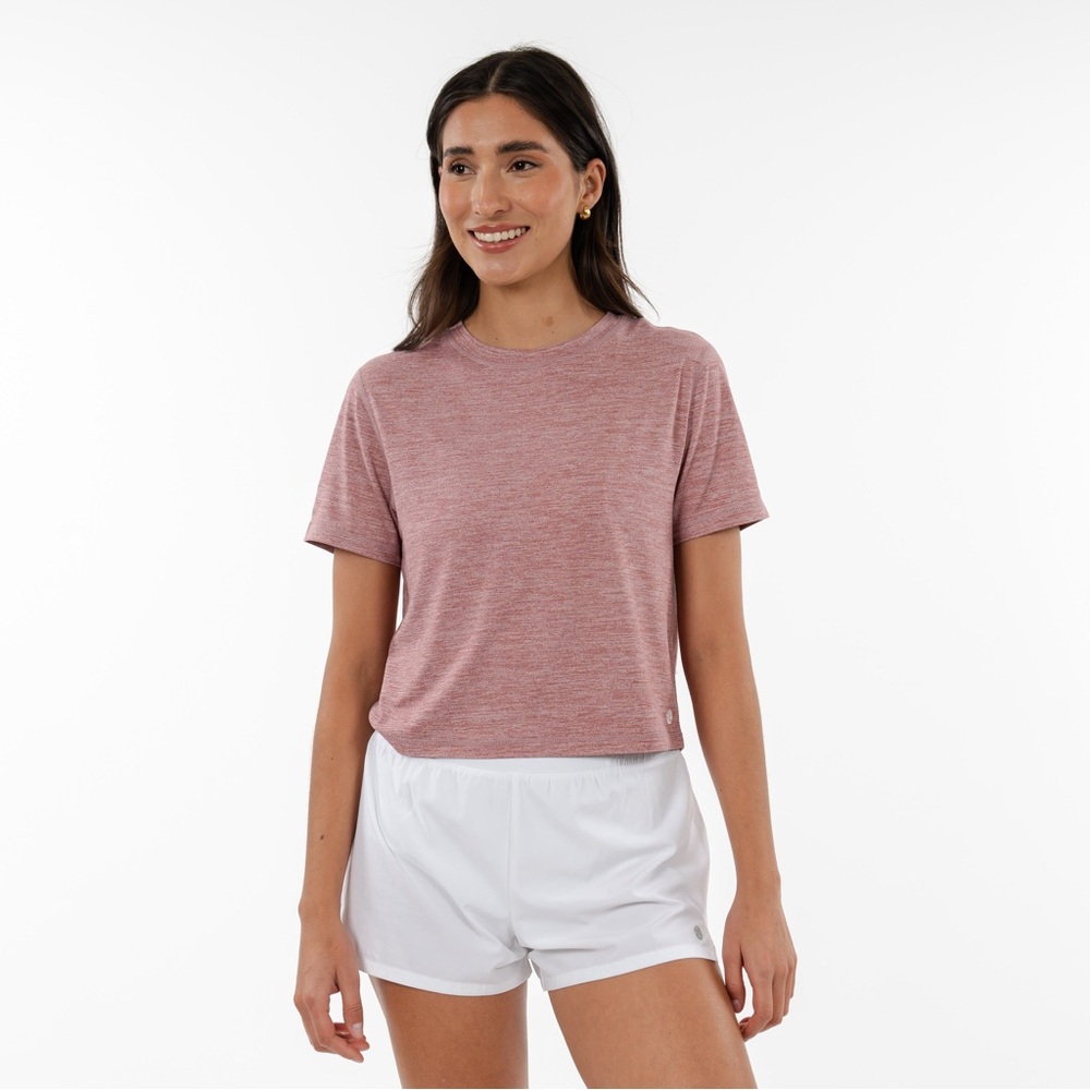 Rhoback Women’s Drift Performance Crop Tee | Heather - Red Card L